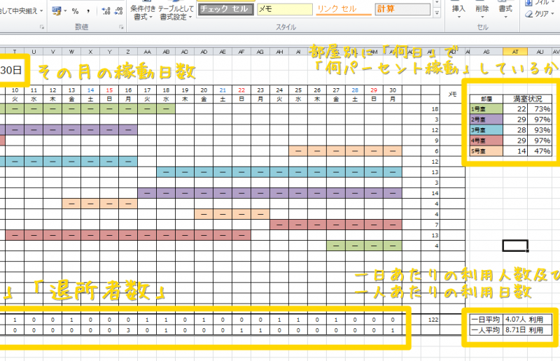 Excel 予約状況管理のようなものを作ってみる 極楽ひだまり保育園