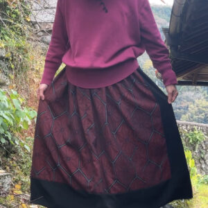 麻の葉模様の紗の着物と黒羽織でリバーシブルギャザースカート#着物リメイク