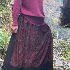 麻の葉模様の紗の着物と黒羽織でリバーシブルギャザースカート#着物リメイク