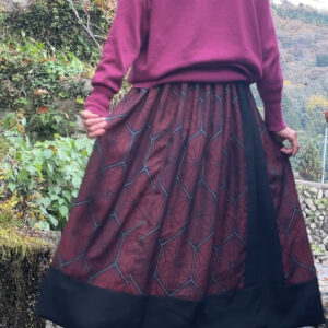 麻の葉模様の紗の着物と黒羽織でリバーシブルギャザースカート#着物リメイク