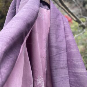 ピンクと紫の小紋ふたつでショートコート