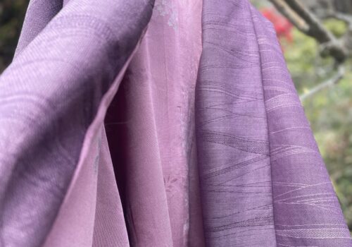 ピンクと紫の小紋ふたつでショートコート