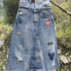 ジーンズ2本+α合体リメイクミッキーマウスデニムフレアスカート