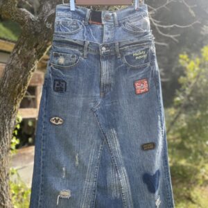 ジーンズ2本+α合体リメイクミッキーマウスデニムフレアスカート