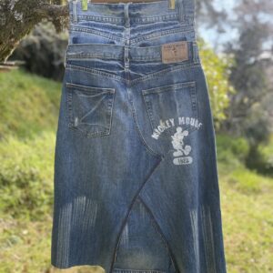 ジーンズ2本+α合体リメイクミッキーマウスデニムフレアスカート